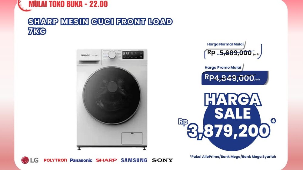 Transmart Full Day Sale: Mesin Cuci Front Load Cuma Rp 3,8 Juta!